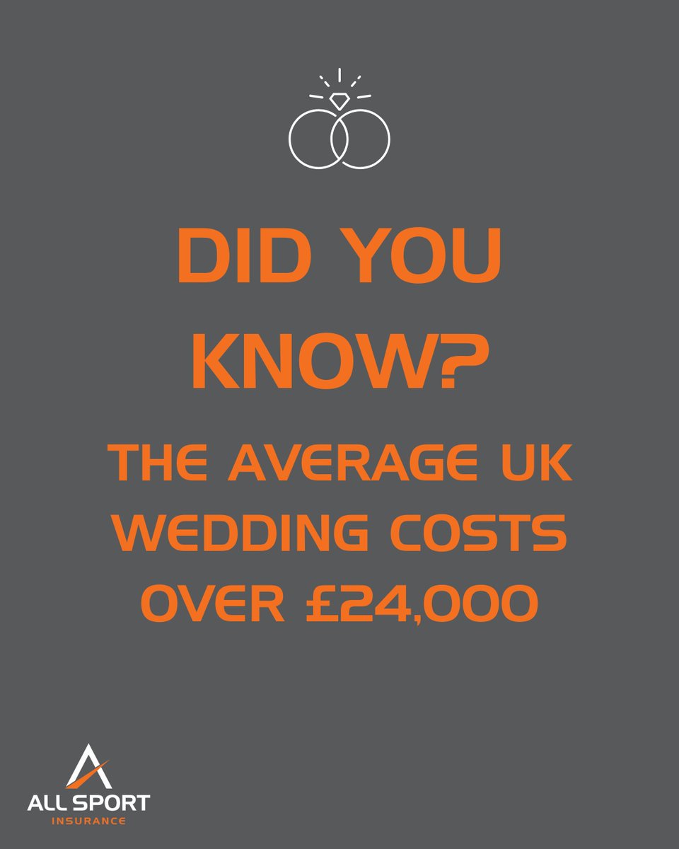 Did you know the average UK wedding now costs over £24,000? Protecting your big day just makes sense. 
 
Our Wedding Insurance policies cover a range of things that can happen on your big day.

Get a quote today ⬇️ allsportinsurance.co.uk/wedding-insura…