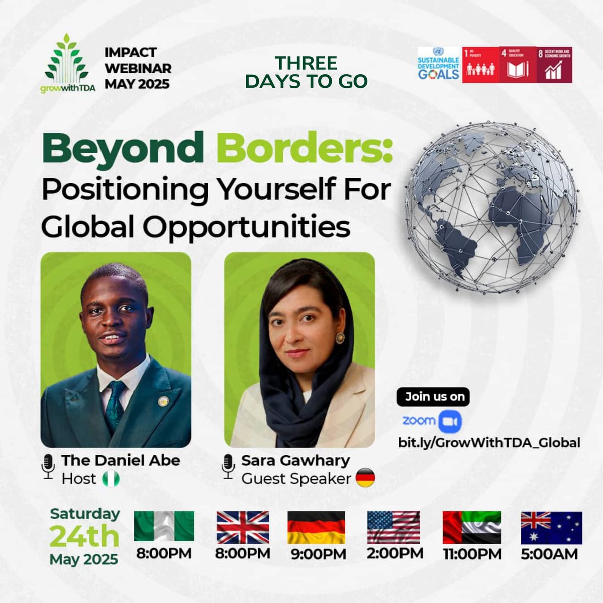 GrowWithTDA's tweet photo. It's that time of the month!

Get ready to take your impact global!

Join us for the Grow With TDA Impact Webinar 2025: Beyond Borders - Positioning Yourself For Global Opportunities

Date: Saturday, 24th May 2025

Time: 8PM WAT

Live on Zoom: https://t.co/79DRqDT0Up https://t.co/3jeq66BULV