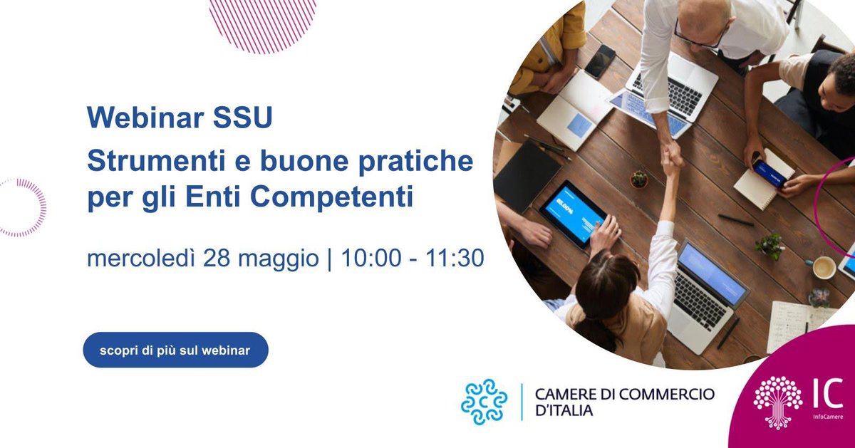 CommercioDi's tweet image. Webinar gratuito | 28 maggio ore 10:00
Enti Competenti e Comuni: strumenti pratici per gestire i procedimenti nel nuovo SSU.
Partecipa su Zoom o YouTube.
Iscriviti ora: impresainungiorno.gov.it/web/guest/ssu
#SUAP #PA #SSU #EntiLocali