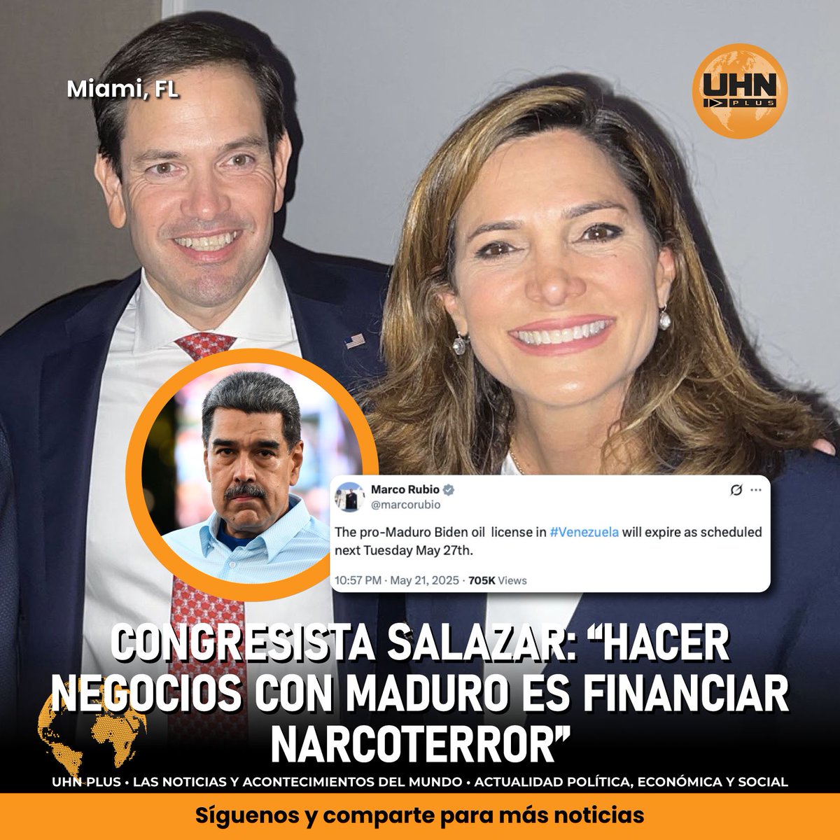 UHN_Plus's tweet photo. 🇺🇸🇻🇪 | María Elvira Salazar celebra el fin de la licencia petrolera a Maduro: “¡Ni un dólar más para los tiranos!”. Acusa al régimen de exportar terror con el Tren de Aragua y aplaude que EE.UU. respalde al pueblo venezolano. https://t.co/fNBBXzLrUf