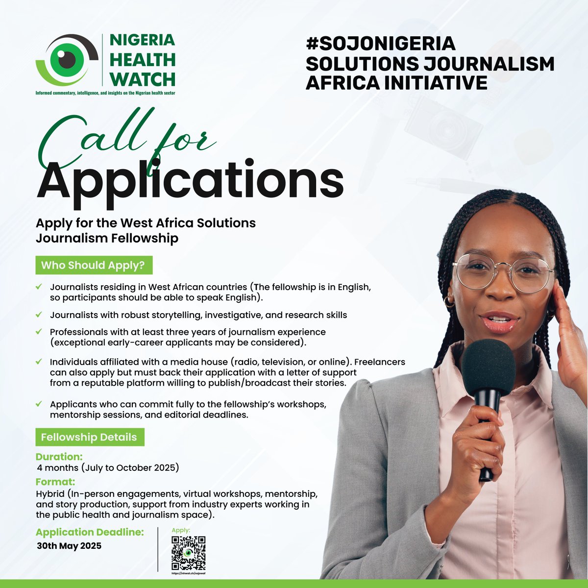 Are you a West African journalist passionate about telling solutions-driven stories?

The #SojoNigeria West Africa Solutions Journalism Fellowship is now open! 

Apply now: bit.ly/4jf5SRI

Deadline: 30th May 2025