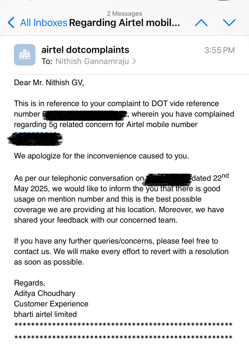 nithish_g's tweet photo. @airtelindia @TRAI @DoT_India Another copy-paste reply from @airtelindia.

Still no explanation why “UNLIMITED 5G” is eating into my daily 2GB limit.

I’ve already shown full 5G signal + plan confirmation.

@DoT_India @TRAI how long will these misleading claims go unchecked? #AirtelScam #FakeUnlimited https://t.co/XPAwFPpXqL
