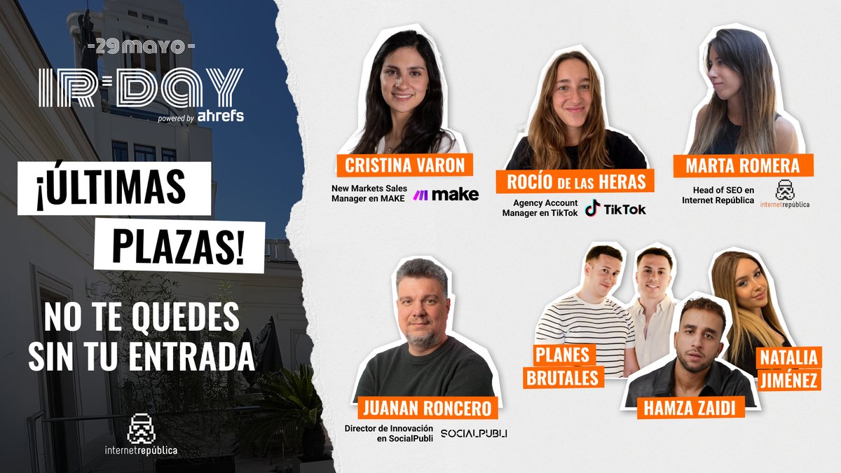 🚨 Ya tenemos PROGRAMA del #IRDay
🗓️ 29 mayo | Madrid

SEO, IA, TikTok e influencers. Además, cerraremos el IR Day con networking y fiesta en nuestro TerraSEO

¡No te lo pierdas! eventbrite.es/e/entradas-ir-…