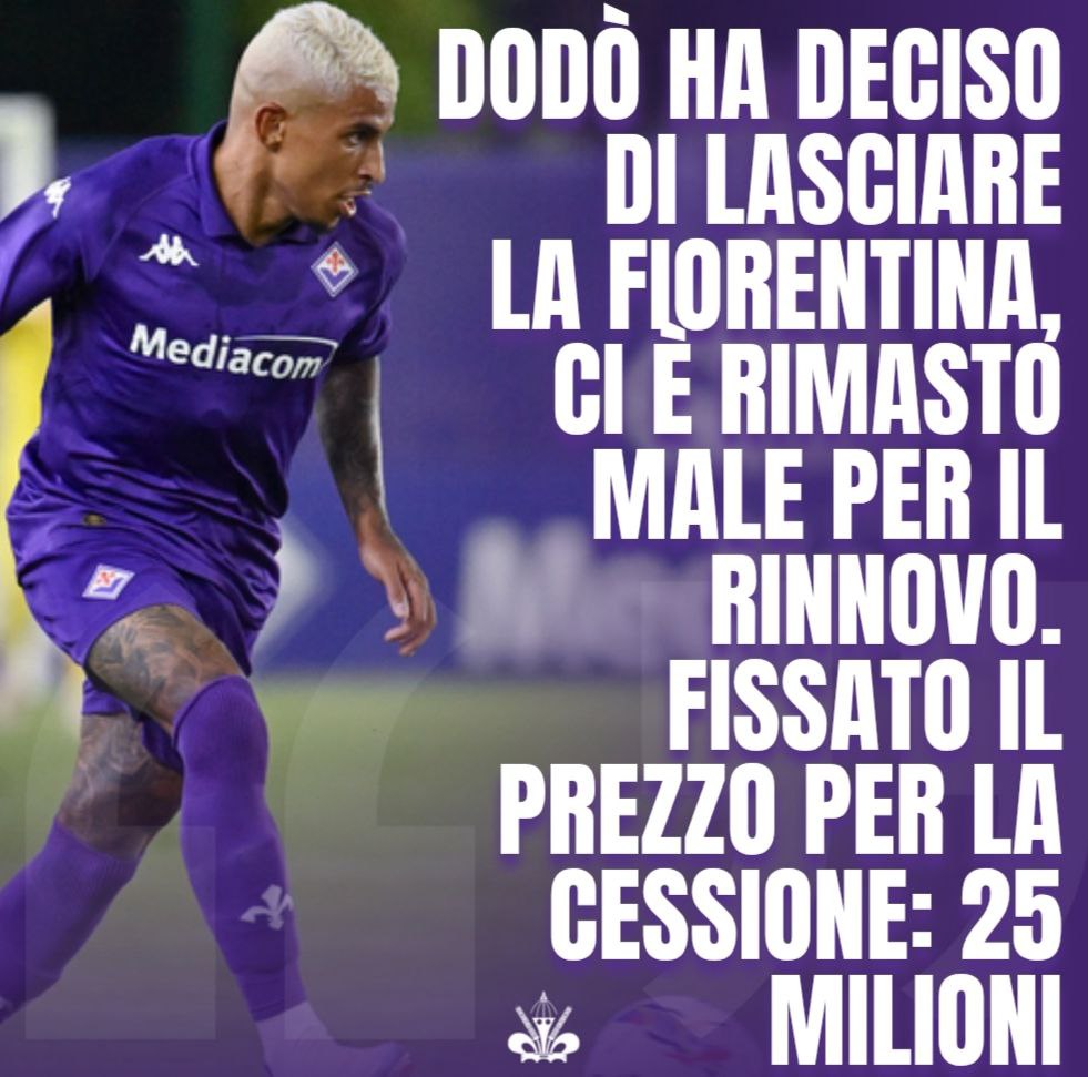 🟣 #Dodò ha deciso di lasciare la #Fiorentina a fine stagione ed è stato fissato il prezzo per la cessione: 25 milioni di euro 💰

Il terzino è rimasto deluso perché si aspettava una considerazione diversa dalla società e un rinnovo ad inizio stagione e poi, come promesso, ad