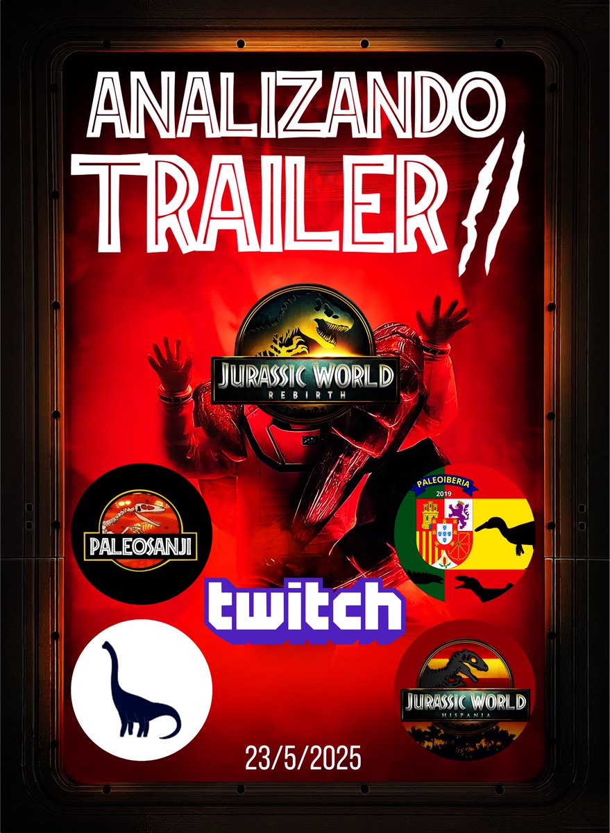 Jurassic Hispania (@jurassices) on Twitter photo 🚨Mañana día 23 de mayo a las 19:45 (hora española peninsular, Baleares, Ceuta y Melilla) TODOS AL CANAL DE TWITCH DE <a href="/paleosanji/">Paleosanji</a>, donde analizaremos el Trailer de #JurassicWorldRebirth junto a @PaleoIberia y <a href="/DinoHispano/">Dino Hispano</a>‼️ 🚨Mañana día 23 de mayo a las 19:45 (hora española peninsular, Baleares, Ceuta y Melilla) TODOS AL CANAL DE TWITCH DE <a href="/paleosanji/">Paleosanji</a>, donde analizaremos el Trailer de #JurassicWorldRebirth junto a @PaleoIberia y <a href="/DinoHispano/">Dino Hispano</a>‼️