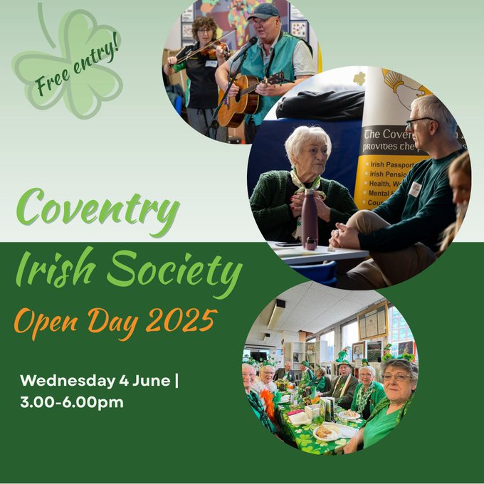 Coventry Irish Soc (@coventryirish) on Twitter photo All welcome at our Open Day on 4 June. Come & meet our team and find out more about our services at this free community networking event. A great opportunity to meet new people & to connect with other individuals and organisations, including MIND <a href="/cwwmind/">Coventry, Warwickshire and Worcestershire Mind</a> & <a href="/macmillancancer/">Macmillan Cancer Support</a>. All welcome at our Open Day on 4 June. Come & meet our team and find out more about our services at this free community networking event. A great opportunity to meet new people & to connect with other individuals and organisations, including MIND <a href="/cwwmind/">Coventry, Warwickshire and Worcestershire Mind</a> & <a href="/macmillancancer/">Macmillan Cancer Support</a>.