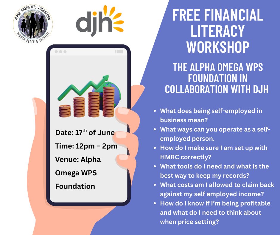 🌟 FREE Financial Literacy Workshop with <a href="/DJHAdvisers/">DJH</a> ! 🌟

Empower yourself financially! Learn about self-employment, HMRC setup, record-keeping, pricing, &amp; more.

📅 17th June, 12–2 PM
📍 Alpha Omega WPS, CW1 6HY
👩‍🏫 Sarah Glass &amp; Hannah Mowbray

eventbrite.co.uk/e/137611396691…
