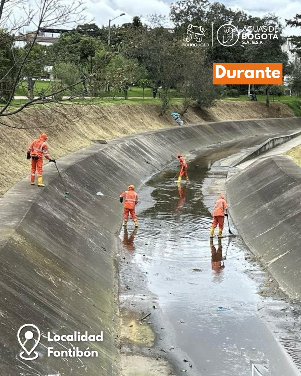 AguasBogota's tweet photo. ¡Acción conjunta por Fontibón!
Con @AcueductoBogota trabajamos en la limpieza del Canal Boyacá – Modelia, retirando residuos y vegetación que impedían su buen flujo.
Una ciudad limpia también protege sus fuentes hídricas. https://t.co/jP2CyWp01B