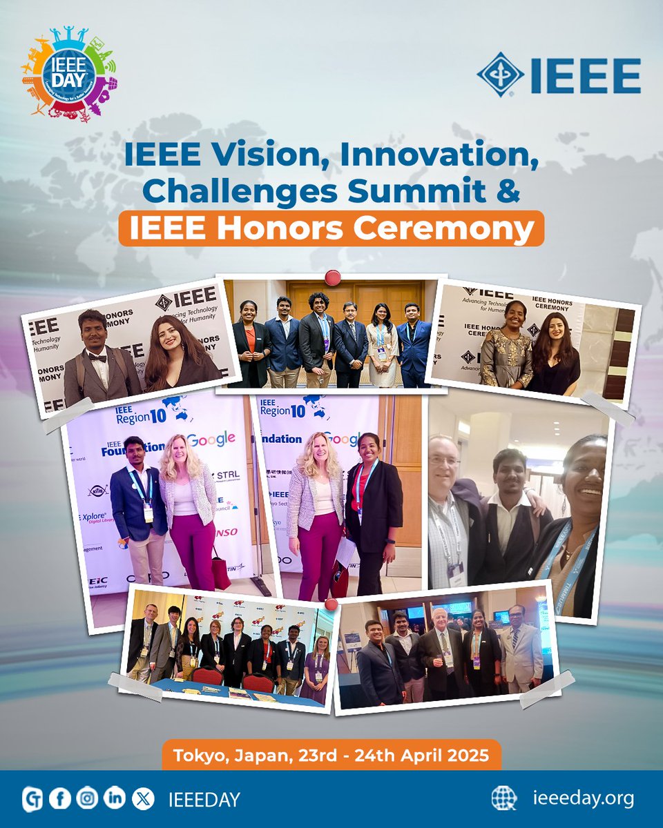 IEEEDay's tweet image. 🌏✨ Honored to represent #IEEEDay2025 at the IEEE VICS Summit & Honors Ceremony 2025 in Tokyo!
Great interactions with IEEE President Dr. Kathleen Kramer, global leaders & YPs from Regions 1, 7, 8, 9, 10.
#IEEEVICS #Leadership #Innovation #TokyoSummit
