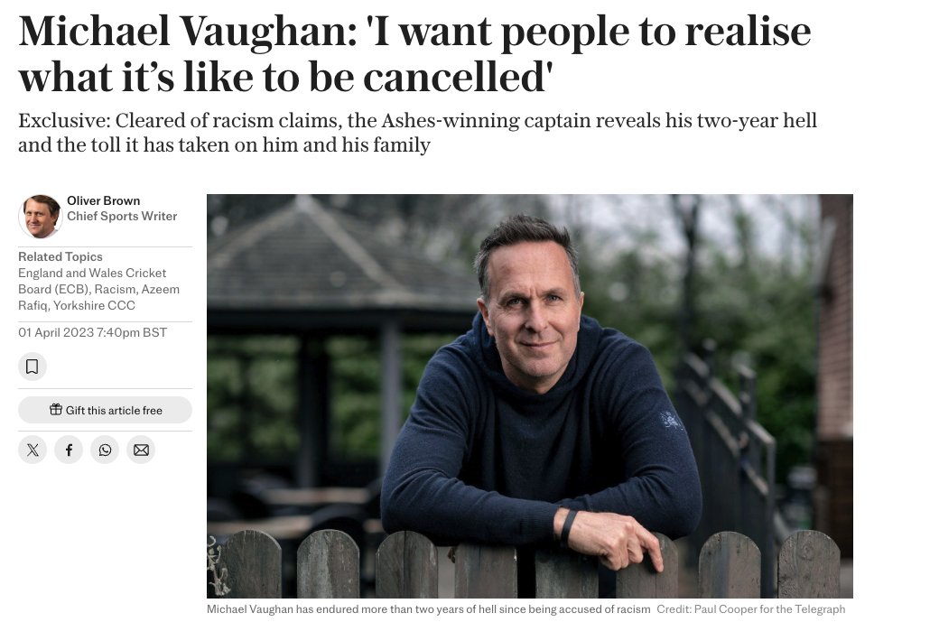 Ironically, being a 'cancelled' cricketer will increase your likelihood of a sympathetic interview in the Telegraph exponentially.