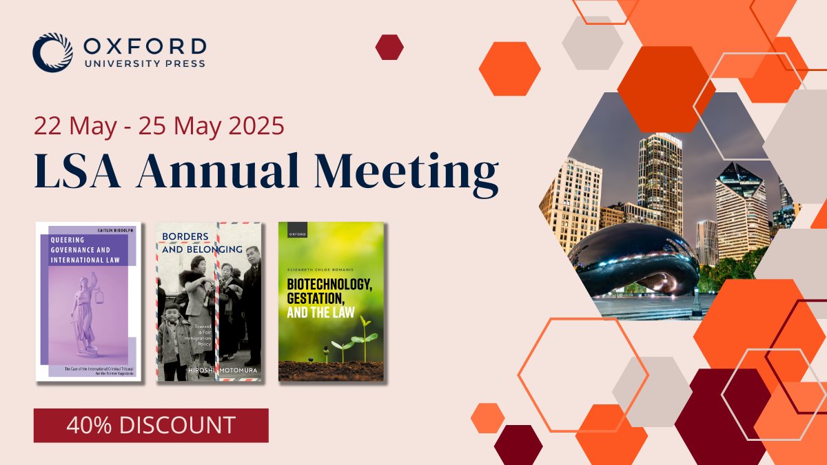 OUP Law (@ouplaw) on Twitter photo Will you be at <a href="/law_soc/">Law and Society</a> annual meeting in Chicago? Drop by our stand this week to chat to our editors and save 40% on law and society books!
Browse our book list online: oxford.ly/4dvLFWE Will you be at <a href="/law_soc/">Law and Society</a> annual meeting in Chicago? Drop by our stand this week to chat to our editors and save 40% on law and society books!
Browse our book list online: oxford.ly/4dvLFWE