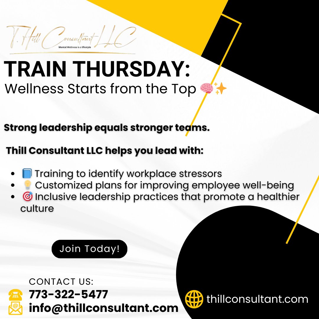 Tamika Hill (@thillconsultant) on Twitter photo Lead with care, lead with purpose.
π 773-322-5477 | βοΈ info@thillconsultant.com
π thillconsultant.com
#EmployeeWellness #TrainThursday #MentalHealthAwareness #LeadershipDevelopment Lead with care, lead with purpose.
π 773-322-5477 | βοΈ info@thillconsultant.com
π thillconsultant.com
#EmployeeWellness #TrainThursday #MentalHealthAwareness #LeadershipDevelopment