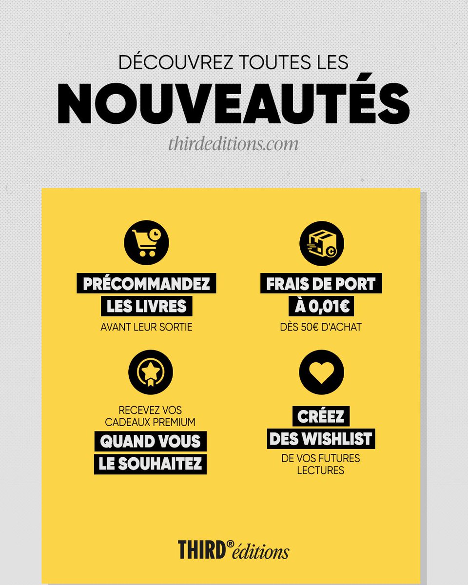 Récap de quelques-unes des nouveautés de notre site :
📦 - Frais de port (Mondial Relay) à 0,01 euro dès 50 euros d'achat.
🛍️ - Précommandez les livres avant leur sortie.
🎁 - Recevez vos cadeaux Premium quand vous le souhaitez.
💖 - Créez des wishlist de vos futures lectures.
