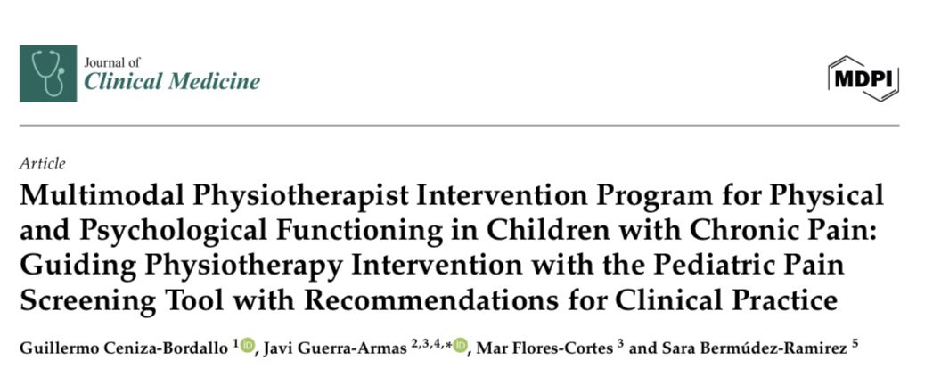Guillermo Ceniza-Bordallo (@guilleceniza) on Twitter photo 🔥Hi all! We just published my article showing the clinical results after a multimodal physiotherapist intervention in children with #ChronicPain 🚀
Huge team <a href="/MarFloresCortes/">Mar Flores</a> <a href="/Javi_Guerra_Ar/">Javi Guerra</a> <a href="/SaraBdez3/">Sara Bermúdez</a>
mdpi.com/2077-0383/14/1… <a href="/JCM_MDPI/">JCM MDPI</a> 🔥Hi all! We just published my article showing the clinical results after a multimodal physiotherapist intervention in children with #ChronicPain 🚀
Huge team <a href="/MarFloresCortes/">Mar Flores</a> <a href="/Javi_Guerra_Ar/">Javi Guerra</a> <a href="/SaraBdez3/">Sara Bermúdez</a>
mdpi.com/2077-0383/14/1… <a href="/JCM_MDPI/">JCM MDPI</a>