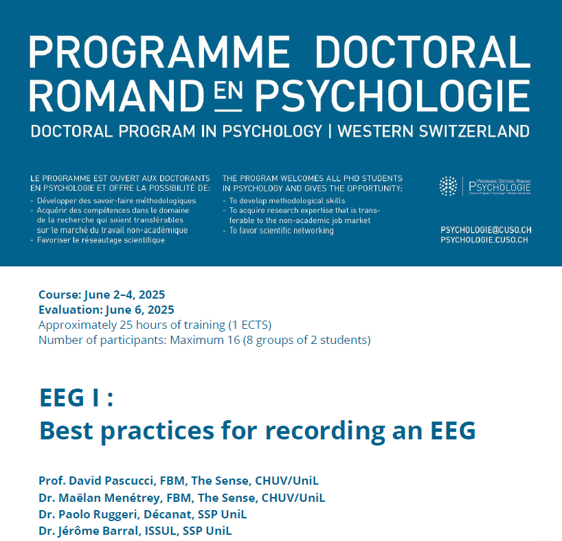 David__Pascucci's tweet image. 🎓 EEG I: Best Practices for Recording EEG
🔗 lnkd.in/eMCrVqbJ
Hands-on #EEG training for PhD students — from setup to preprocessing & analysis.
Spots are limited, so sign up soon!
#Neuroscience #CognitiveNeuroscience #PhDlife #NeuroMethods #LERB #CUSO