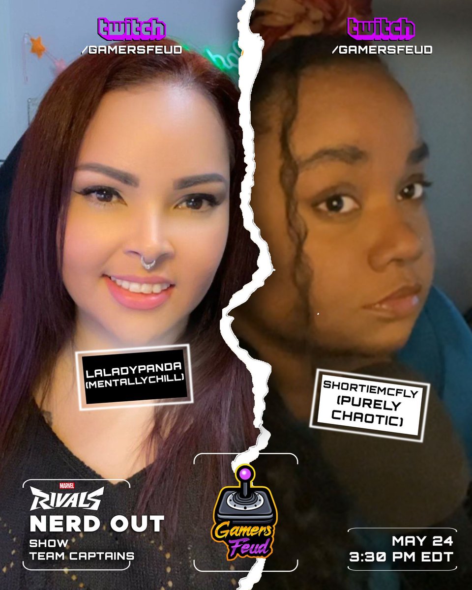 Gamers Feud (@gamersfeud) on Twitter photo Let's finish the weekend with the biggest Marvel Rivals event of the season.
Where can you see if <a href="/LaLadyPanda/">LLP goes to Boston! PAX BDAY! (they/she)</a> or <a href="/shortiemcflyy/">ashli renee</a> has a great roster in Marvel Rivals?
Only on #GamersFeud. May 24.💥 Let's finish the weekend with the biggest Marvel Rivals event of the season.
Where can you see if <a href="/LaLadyPanda/">LLP goes to Boston! PAX BDAY! (they/she)</a> or <a href="/shortiemcflyy/">ashli renee</a> has a great roster in Marvel Rivals?
Only on #GamersFeud. May 24.💥