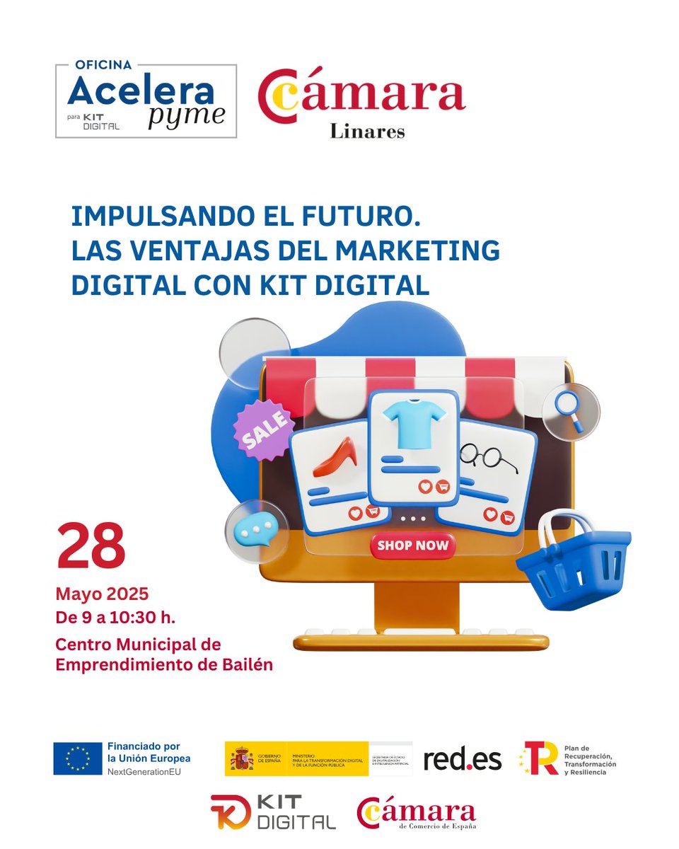 Jornada gratuita para pymes y autónomos en Centro de Empredimiento de Bailé  con #KitDigital.

📷 Inscríbete ya y da el primer paso hacia un marketing digital más efectivo y medible:acelerapyme.camaralinares.es/jornada/impuls…