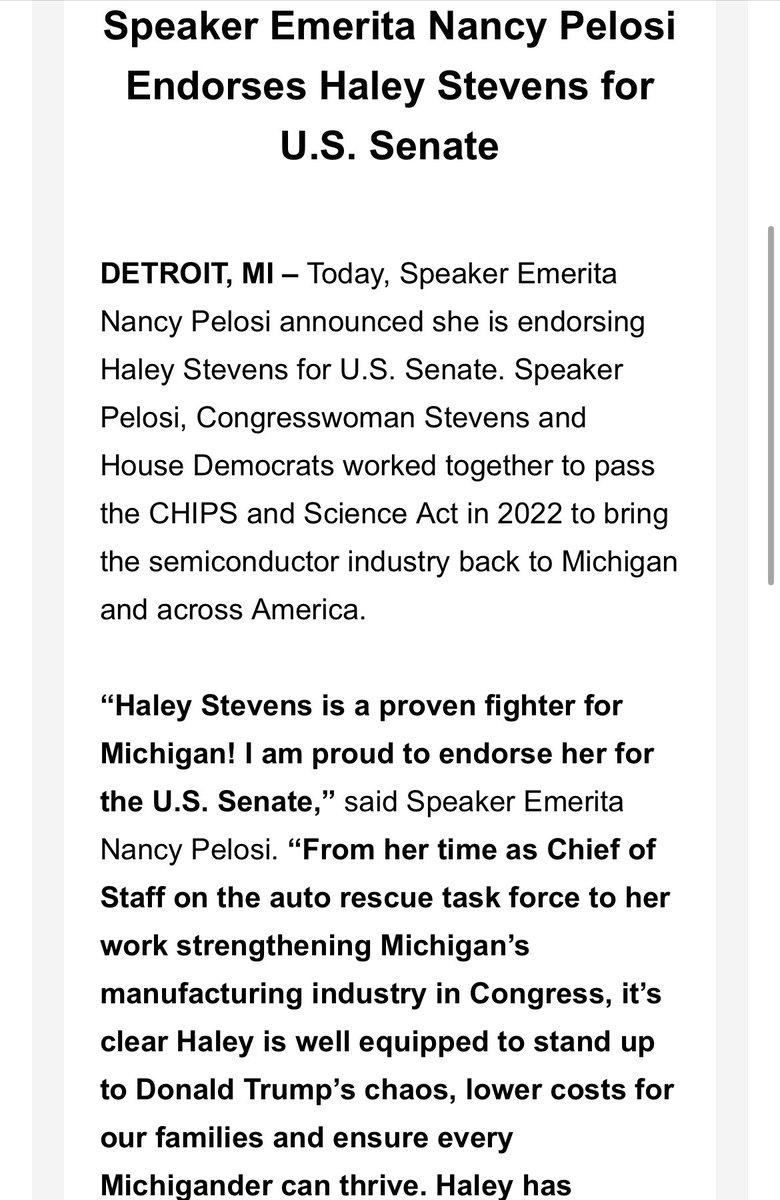 Haley Stevens picks up a Senate endorsement from former Speaker Nancy Pelosi