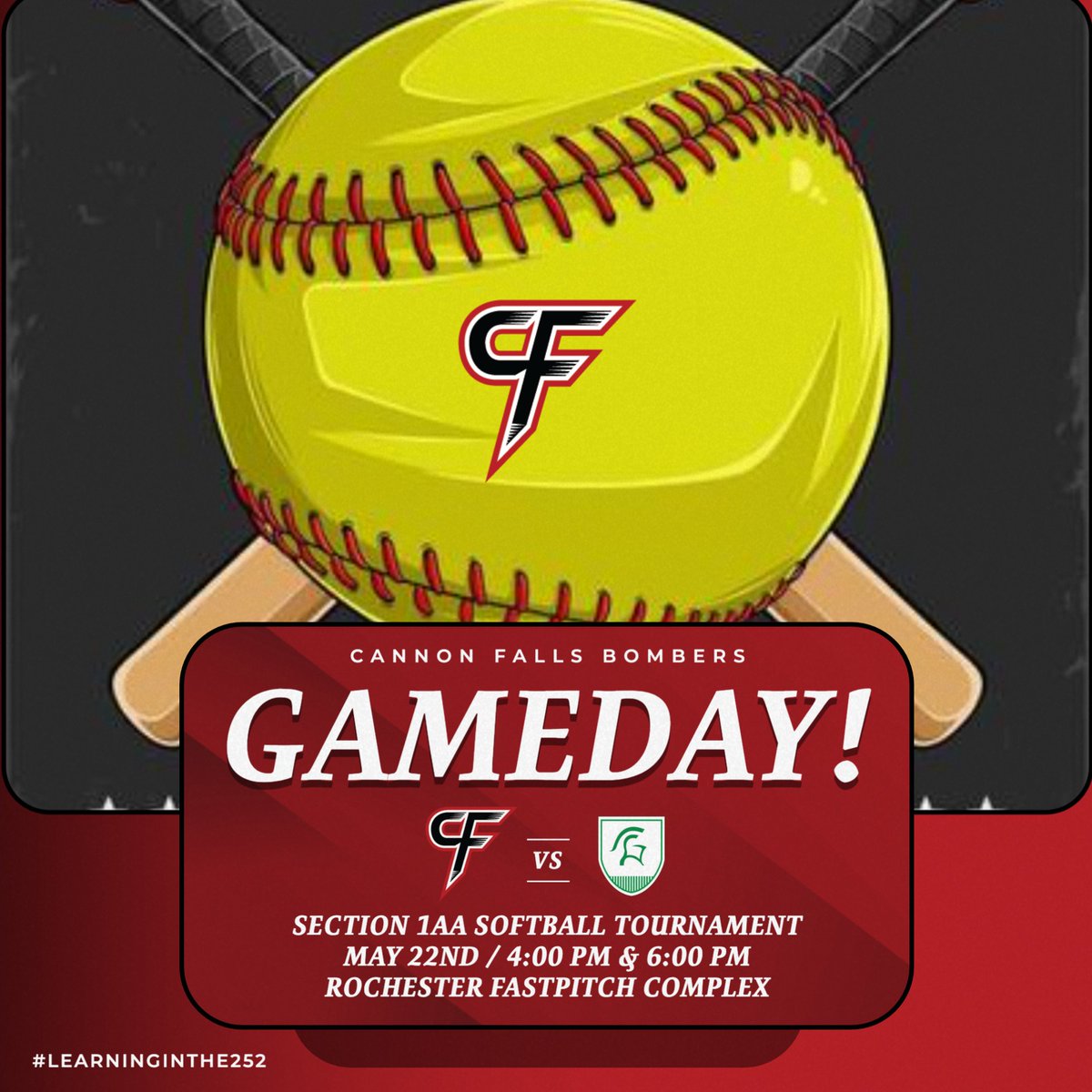 Good luck to the Bomber Varsity Softball Team taking on LaCrescent-Hokah in the Section 1AA Softball Tournament in Rochester today!
@ Rochester Fastpitch Complex (past RCTC)
@ 4:00 pm @ 6:00 (will play 2 games today regardless)
Good luck Bombers!!!
#LearningInThe252