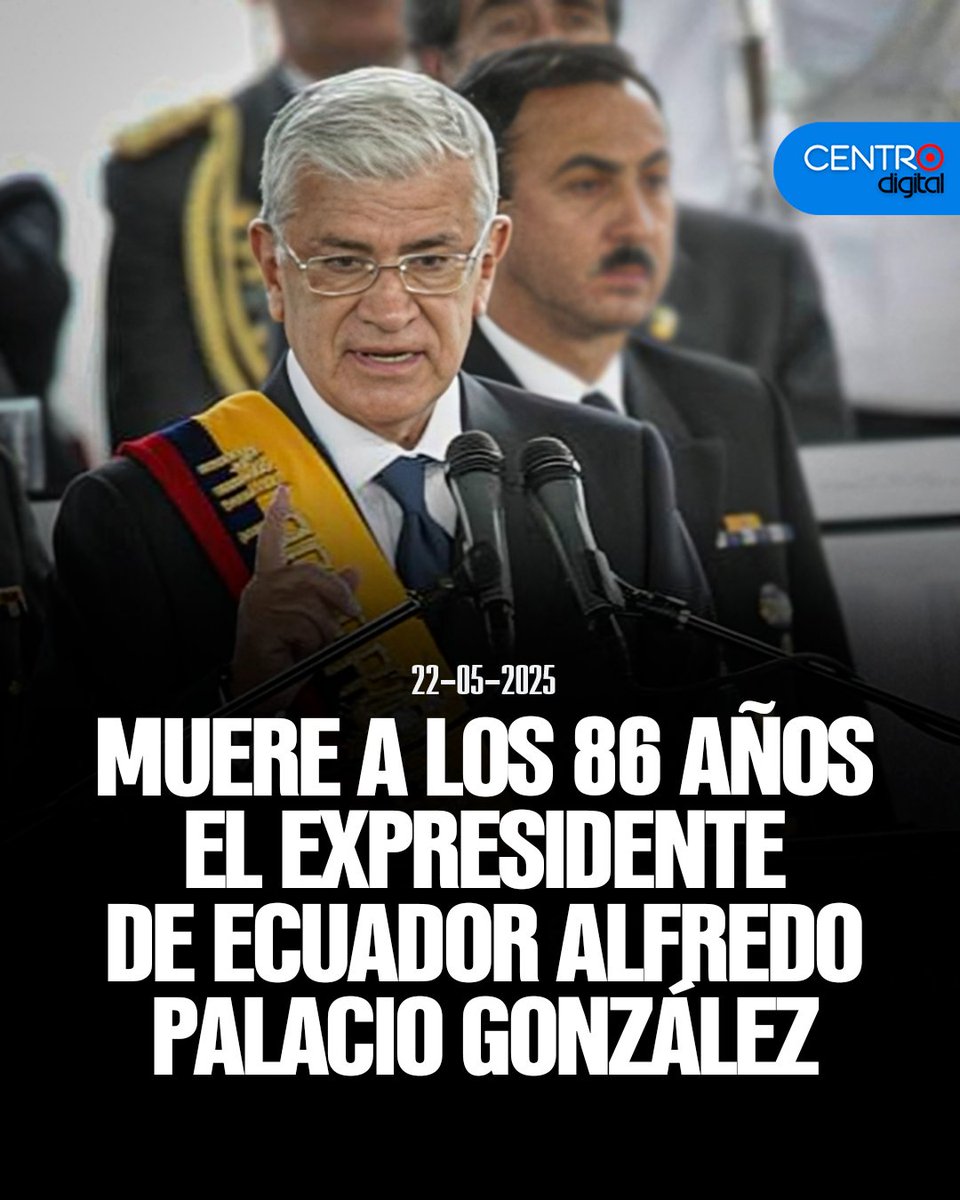 #ATENCION | Falleció el expresidente Alfredo Palacio González. Tenía 86 años. Fue primero vicepresidente, y asumió el poder desde el 20 de abril del 2005 hasta el 15 de enero de 2007, tras la caída de Lucio Gutiérrez. Fue además un destacado médico. Paz en su tumba.

Fuente: