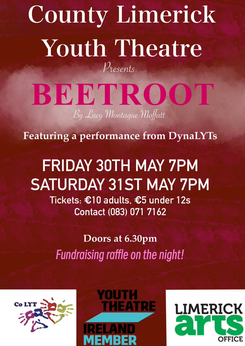 Limerick : Culture : Arts (@limerickarts) on Twitter photo Co. Limerick Youth Theatre presents Beetroot, by Lucy Montague Moffatt. Friday 30th and Saturday 31st May in HoneyFitz Theatre, Bruff. Doors 6:30pm
<a href="/LimerickCouncil/">Limerick Council - Comhairle Luimnigh</a> <a href="/artscouncil_ie/">The Arts Council / An Chomhairle Ealaíon</a> <a href="/YouthTheatreIrl/">YouthTheatreIreland</a> Co. Limerick Youth Theatre presents Beetroot, by Lucy Montague Moffatt. Friday 30th and Saturday 31st May in HoneyFitz Theatre, Bruff. Doors 6:30pm
<a href="/LimerickCouncil/">Limerick Council - Comhairle Luimnigh</a> <a href="/artscouncil_ie/">The Arts Council / An Chomhairle Ealaíon</a> <a href="/YouthTheatreIrl/">YouthTheatreIreland</a>