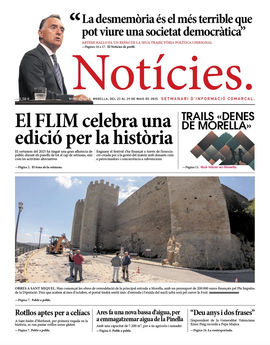 Esta és la portada d'aquesta setmana del setmanari Notícies que, com cada divendres, trobaràs al teu quiosc a partir de meitat matí!
🗞
#Morella #ElsPorts #Castelló #ComunitatValenciana