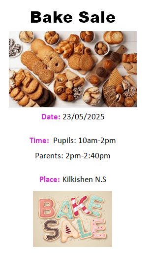 Kilkishen N.S. (@kilkishenns) on Twitter photo Reminder: Annual Bake Sale Kilkishen N.S. Takes Place Tomorrow May 23. All funds raised will support the cost of school tour buses in June. All are welcome to attend. 🥮🧁🥞🍰kilkishen.weebly.com/1/post/2025/05… <a href="/ocmillsgaa/">OC Mills GAA</a> <a href="/EastClareSM/">EastClareSocialMedia</a> <a href="/KilkishenCOI/">Kilkishen Cultrl Ctr</a> <a href="/KilkishenCeltic/">Kilkishen Celtic Afc</a> Reminder: Annual Bake Sale Kilkishen N.S. Takes Place Tomorrow May 23. All funds raised will support the cost of school tour buses in June. All are welcome to attend. 🥮🧁🥞🍰kilkishen.weebly.com/1/post/2025/05… <a href="/ocmillsgaa/">OC Mills GAA</a> <a href="/EastClareSM/">EastClareSocialMedia</a> <a href="/KilkishenCOI/">Kilkishen Cultrl Ctr</a> <a href="/KilkishenCeltic/">Kilkishen Celtic Afc</a>