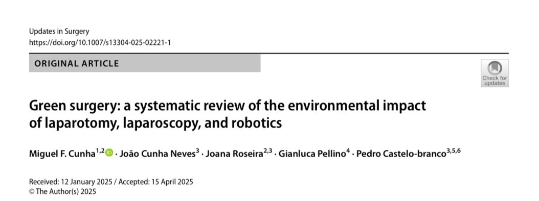 Miguel F. Cunha (@miguelcunhasurg) on Twitter photo ♻️ Carbon footprint surgical approaches SR♻️
Impact of abdominal surgery:
🔹 Open
🔹 Laparoscopic
🔹 Robotic
👉Bottom line?
Need standardized
👉methods & studies
👉measure clinical outcomes
👉patient pathway.
Thank you <a href="/GianlucaPellino/">Gianluca Pellino</a> <a href="/RoseiraJoana/">Joana Roseira</a> <a href="/JoaoCunhaNeves/">João A. Cunha Neves</a> ♻️ Carbon footprint surgical approaches SR♻️
Impact of abdominal surgery:
🔹 Open
🔹 Laparoscopic
🔹 Robotic
👉Bottom line?
Need standardized
👉methods & studies
👉measure clinical outcomes
👉patient pathway.
Thank you <a href="/GianlucaPellino/">Gianluca Pellino</a> <a href="/RoseiraJoana/">Joana Roseira</a> <a href="/JoaoCunhaNeves/">João A. Cunha Neves</a>