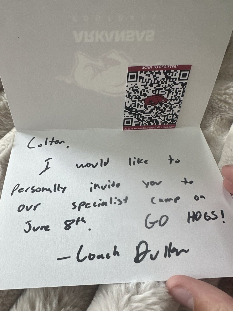 Colton Wagner (@coltonwags32) on Twitter photo Thank you <a href="/Adam_Dulka/">Adam Dulka</a> and <a href="/RazorbackFB/">Arkansas Razorback Football</a> for the handwritten invite to your specialist camp. #gohogs <a href="/olibfb/">Olentangy Liberty Football Recruiting</a> <a href="/OlibFootball/">Liberty Football</a> <a href="/ShawnWagner32/">Shawn Wagner</a> Thank you <a href="/Adam_Dulka/">Adam Dulka</a> and <a href="/RazorbackFB/">Arkansas Razorback Football</a> for the handwritten invite to your specialist camp. #gohogs <a href="/olibfb/">Olentangy Liberty Football Recruiting</a> <a href="/OlibFootball/">Liberty Football</a> <a href="/ShawnWagner32/">Shawn Wagner</a>