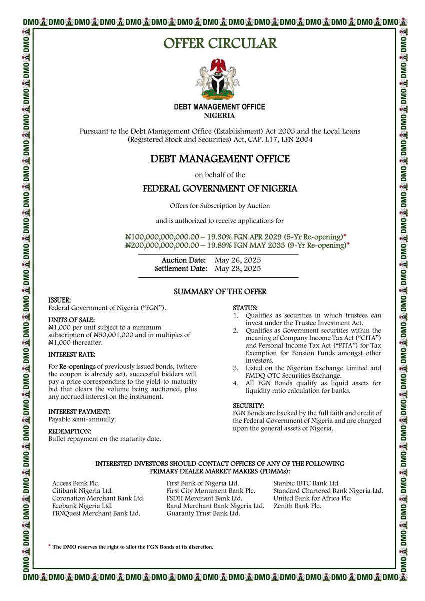 1. This is a FGN IOU

2. You give FGN a Minimum of N50m; they pay you 19.89% every year for 9 years, then they return your N50m to you

3. Who is the target audience? HNI and institutions with liquidity-seeking income and principal preservation or are required to hold such