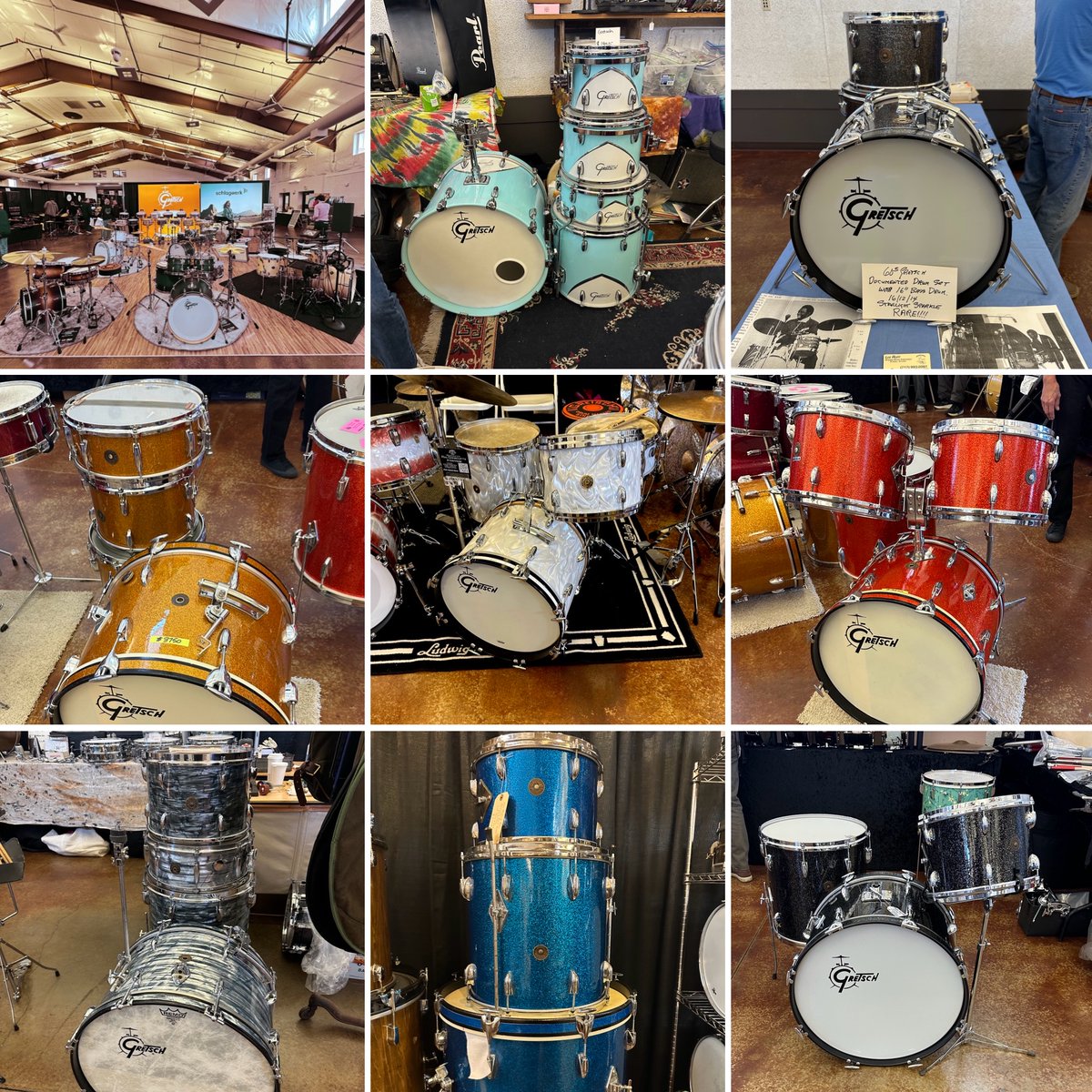 gretschdrums's tweet photo. Walked the floor at the Chicago Drum Show and found Gretsch kits from every era — some showing their age with pride, others fresh off the line.

Old or new, one thing’s the same: That Great Gretsch Sound.

#GretschDrums #ThatGreatGretschSound #ChicagoDrumShow #GretschThenAndNow https://t.co/gz5nn4ALCo