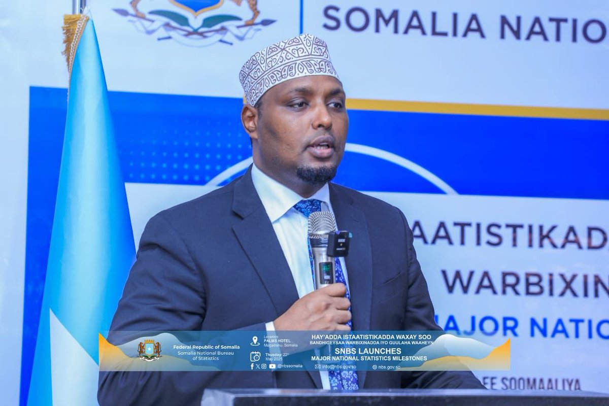 NBS_Somalia's tweet photo. A Historic Milestone for Somalia!
SNBS launches three groundbreaking statistical achievements: District-Level Poverty Estimates, Phase II of the Somalia Statistics Project and Somalia’s first harmonized National Consumer Price Index (CPI).

The high-level event was attended by the Minister of Planning, Minister of Labour and SNBS DG. Also in attendance were Federal State Minister for Fisheries & Blue Economy, Galmudug Planning Minister, World Bank Task Team Leader, SNBS departmental directors, other government officials, UN Agencies (FAO, UNFPA), academia, private sector and media.

These tools mark a major leap in Somalia’s journey toward evidence-based policy, poverty reduction, and economic transformation, aligned with the National Transformation Plan (NTP 2025–2029) and Vision 2060.

“With the launch of these important statistical publications, we bring Somalia’s development into sharper focus — one district, one family, one future at a time.”
— Dr. Abdisalam Mohamed, Director General, SNBS
For more about the reports, visit our website via the links below;

https://t.co/Ttqb79LAMI

https://t.co/Kydtz9Q69E

@AbdisalamHumbul @abdirahm_omar 

#SomaliaStats #Data4Development