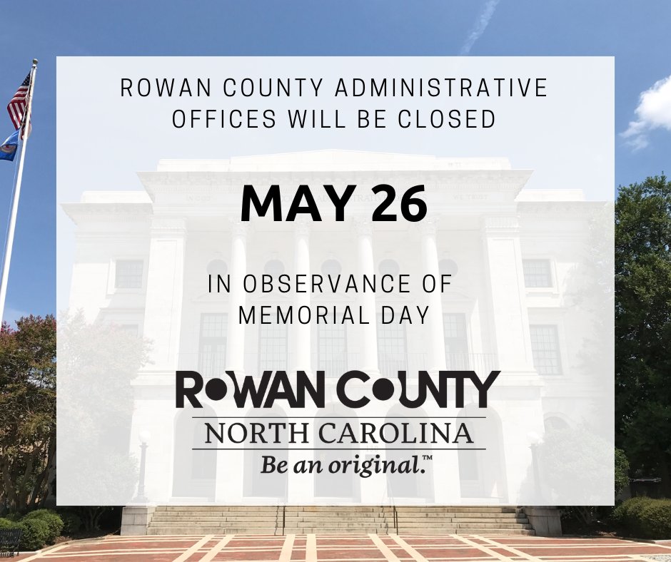 RoCo Admin Offices will be closed May 26 for Memorial Day.

🐶 Animal Shelter will be closed May 24-26
♻️ Eviro Mgmt Offices, Landfill, and Convenience Sites will be closed May 26
📕 All library branches will be closed May 24-26
🌳 Parks including Dan Nicholas Park will be open