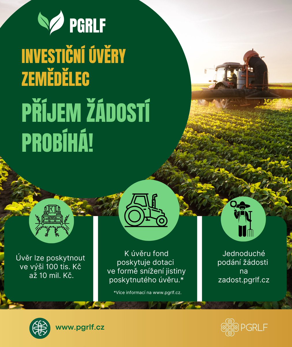 PGRLF, a.s. (@pgrlf_cr) on Twitter photo 🚜 Plánujete si pořídit novou zemědělskou techniku?
Získejte úvěr s možností snížení jistiny úvěru díky programu Investiční úvěry Zemědělec od <a href="/PGRLF_CR/">PGRLF, a.s.</a>.
📥 Příjem žádostí právě probíhá! zadost.pgrlf.cz
👉Více informací: pgrlf.cz 🚜 Plánujete si pořídit novou zemědělskou techniku?
Získejte úvěr s možností snížení jistiny úvěru díky programu Investiční úvěry Zemědělec od <a href="/PGRLF_CR/">PGRLF, a.s.</a>.
📥 Příjem žádostí právě probíhá! zadost.pgrlf.cz
👉Více informací: pgrlf.cz