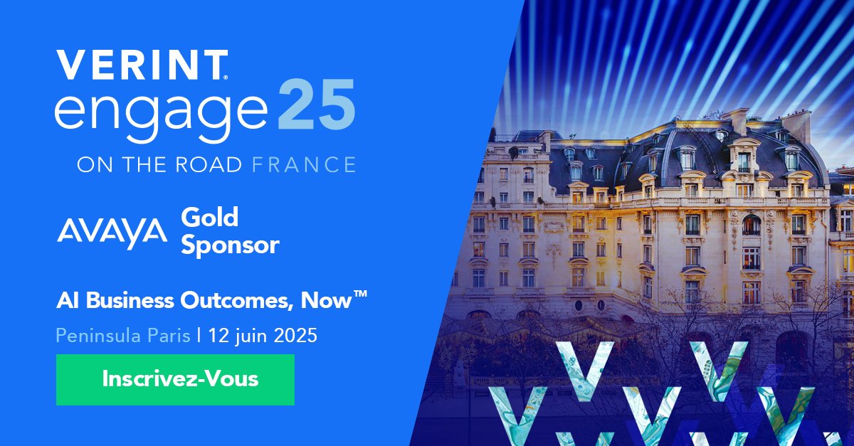 Avaya is a proud gold sponsor of <a href="/Verint/">Verint</a> ENGAGE Paris 2025.

Taking place at The Peninsula Paris, the agenda covers the central theme of Verint’s vision for the future of CX, and the state of AI and bot innovation in France.

Register today to join us: verint.com/fr/events/enga…
