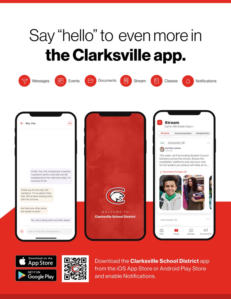 CESLearning4ALL's tweet photo. Say "hello" to Messaging in the Clarksville app!
Our same app now keeps you informed across your
child's classes. Look for your personalized invite to
access Messages, Announcements, and Stream after
May 22nd.

https://t.co/yTQtn3YhcQ https://t.co/eYqocEOc7Q