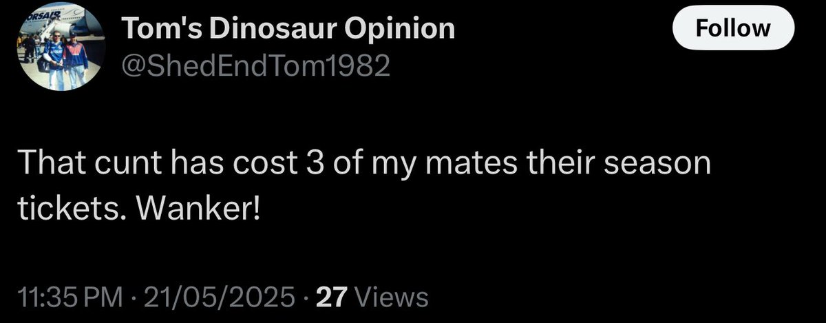It’s tweets like this that keep me going.

I’m overjoyed seeing the worst people in our fanbase livid over the fact I’ve gotten their racist mates season tickets stripped and banned from attending Chelsea matches.

To my amazing followers, thank you for the constant support 💙🙏