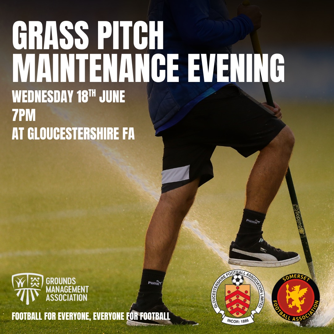 We are pleased to be working with <a href="/wearetheGMA/">Grounds Management Association</a> to host this info event for local groundskeepers 🤝

Sign up now to learn all about...

✔️ Funding opportunities 
✔️ Pre-season and early season maintenance
✔️ Pitch power 

📝 bit.ly/436I8KF

#GlosFA