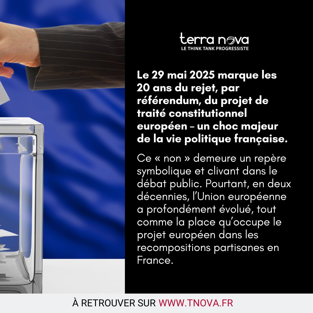 Terra Nova, le think tank (@_terra_nova) on Twitter photo 🇪🇺🗳️ Il y a 20 ans, le "non" l'emportait : les Français rejetaient le projet de Constitution européenne.
Dans une note pour Terra Nova, <a href="/ybertoncini/">Yves Bertoncini</a>, <a href="/BCautres/">Bruno Cautrès</a> et Thierry Chopin analysent l’héritage de ce moment fondateur : tnova.fr/democratie/pol…
#Europe #Referendum 🇪🇺🗳️ Il y a 20 ans, le "non" l'emportait : les Français rejetaient le projet de Constitution européenne.
Dans une note pour Terra Nova, <a href="/ybertoncini/">Yves Bertoncini</a>, <a href="/BCautres/">Bruno Cautrès</a> et Thierry Chopin analysent l’héritage de ce moment fondateur : tnova.fr/democratie/pol…
#Europe #Referendum