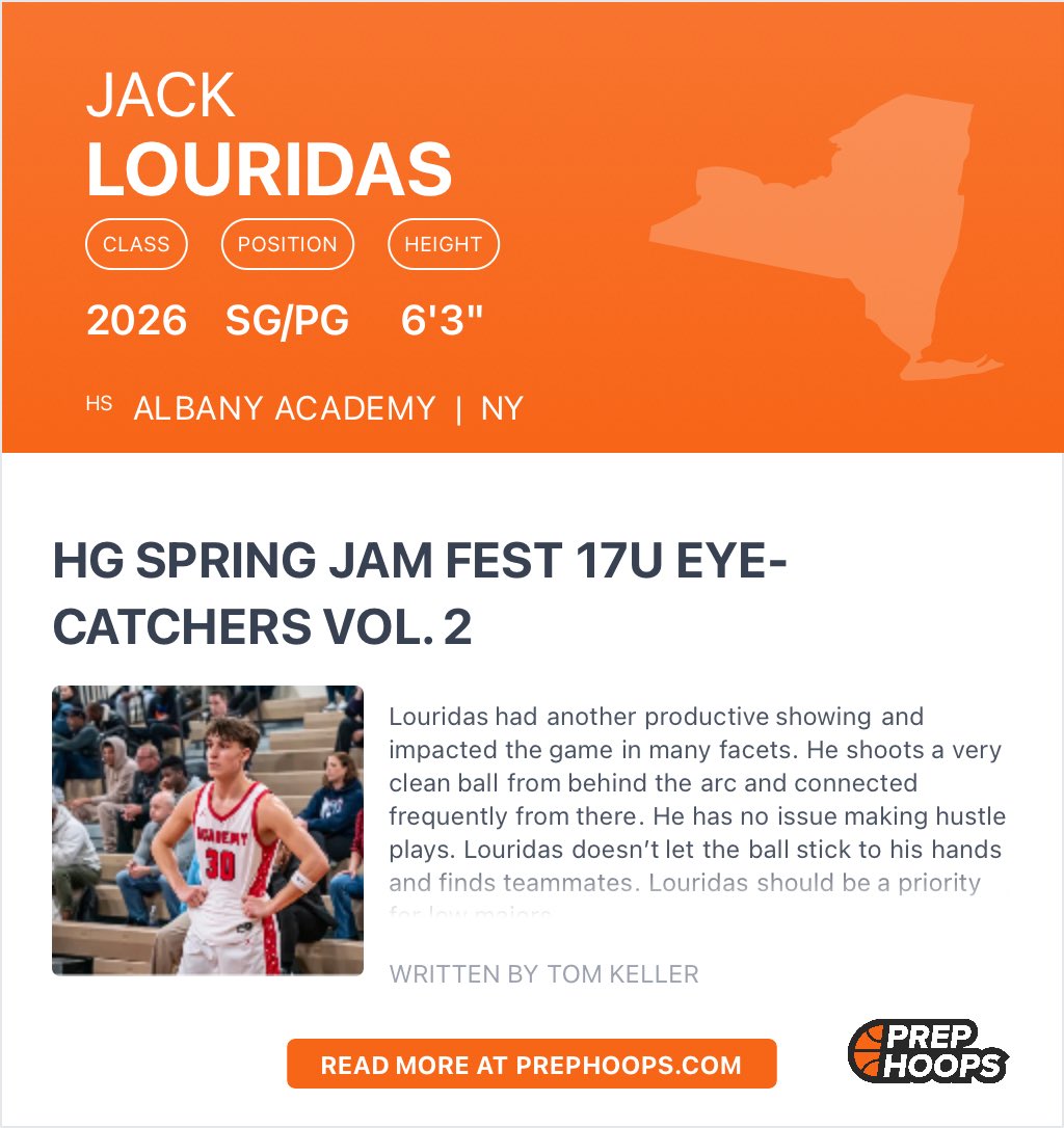 ValentesRocks's tweet photo. Jack Louridas @JackLouridas1 (2026 | 6’3 SG/PG | Albany Academy)
Gym rat. Tremendous worker. Coachable kid from a basketball family.
Shot 40% from 3 on the weekend, didn’t turn it over, and lead his team to 4-0.
Efficient & Tough.
#ValenteRocks #HGSL #TheStandard https://t.co/aAIiZLQJ9h
