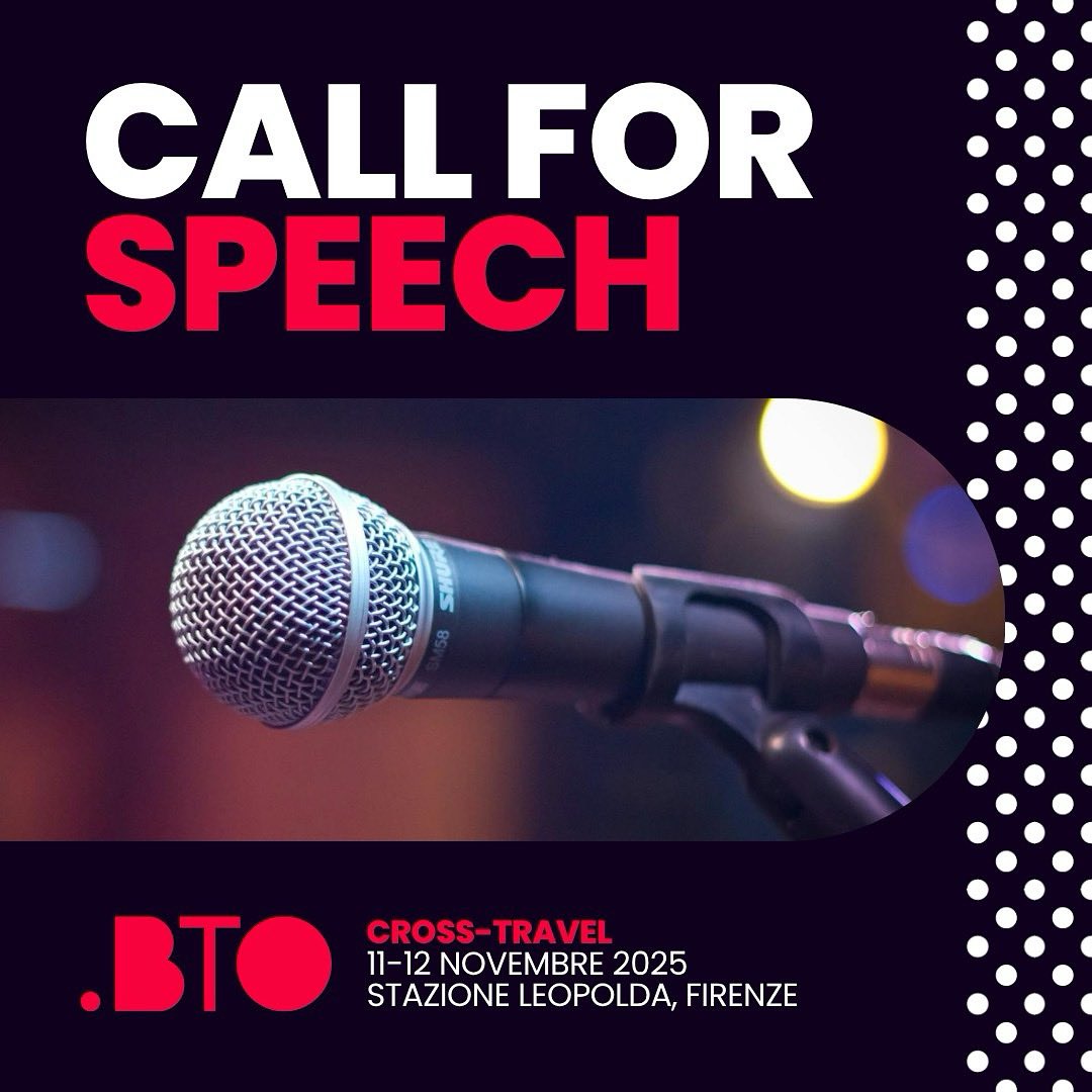 🚀 CALL FOR SPEECH di #BTO2025 
Diventa protagonista di BTO!

Novità 2025, la Call for Speech: un invito aperto a chi desidera portare idee nuove, visioni inedite e contributi stimolanti.

Vuoi candidarti? A tempo fino al 21 giugno. 
Compila il form 👉 bto.travel/la-nuova-call-…