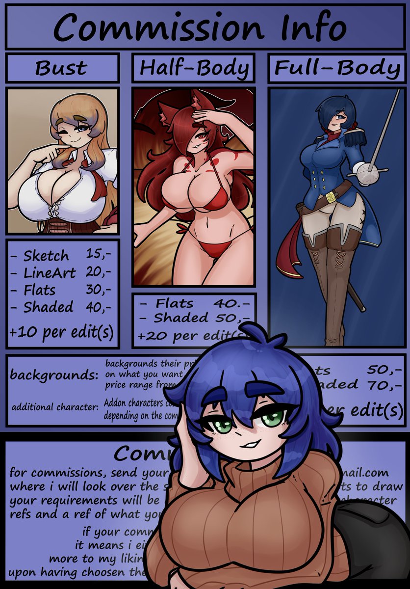Azura☕️ DragonVTuber (@azupazu) on Twitter photo 1/2
Its that year again where my comms are open again!
Submit your comm idea to azupazuart@gmail.com where you send me your comm idea, character references, pose references and what youre looking for etc.
submissions stay open till 26/5' where i handpick 5 slots 1/2
Its that year again where my comms are open again!
Submit your comm idea to azupazuart@gmail.com where you send me your comm idea, character references, pose references and what youre looking for etc.
submissions stay open till 26/5' where i handpick 5 slots