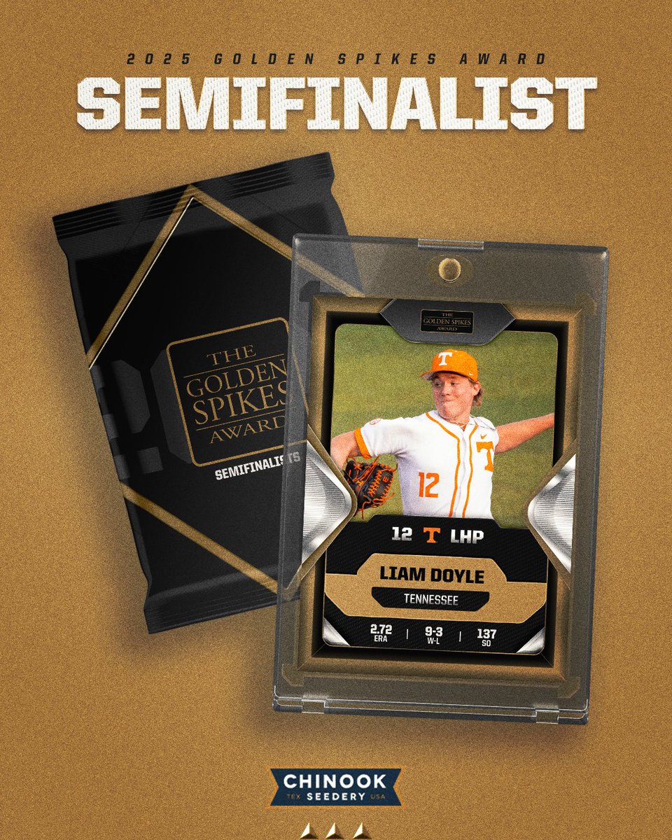 🌟 #GoldenSpikes Semifinalist Spotlight🌟

SEC Pitcher of the Year Liam Doyle is the nation's leader in strikeouts, finishing with 137 in regular season play. He also leads the nation in strikeouts per nine innings (15.54) and was the starter in two combined no-hitters for the