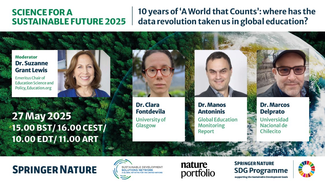 We invite you to join this Science for a Sustainable Future webinar which seeks to address if SDG data has been impactful, relevant and sufficient to provoke  progress needed to meet global aspirations in education.

📅 27 May  10:00 EDT | 16:00 CEST

🎟️: spklr.io/6014ClNY