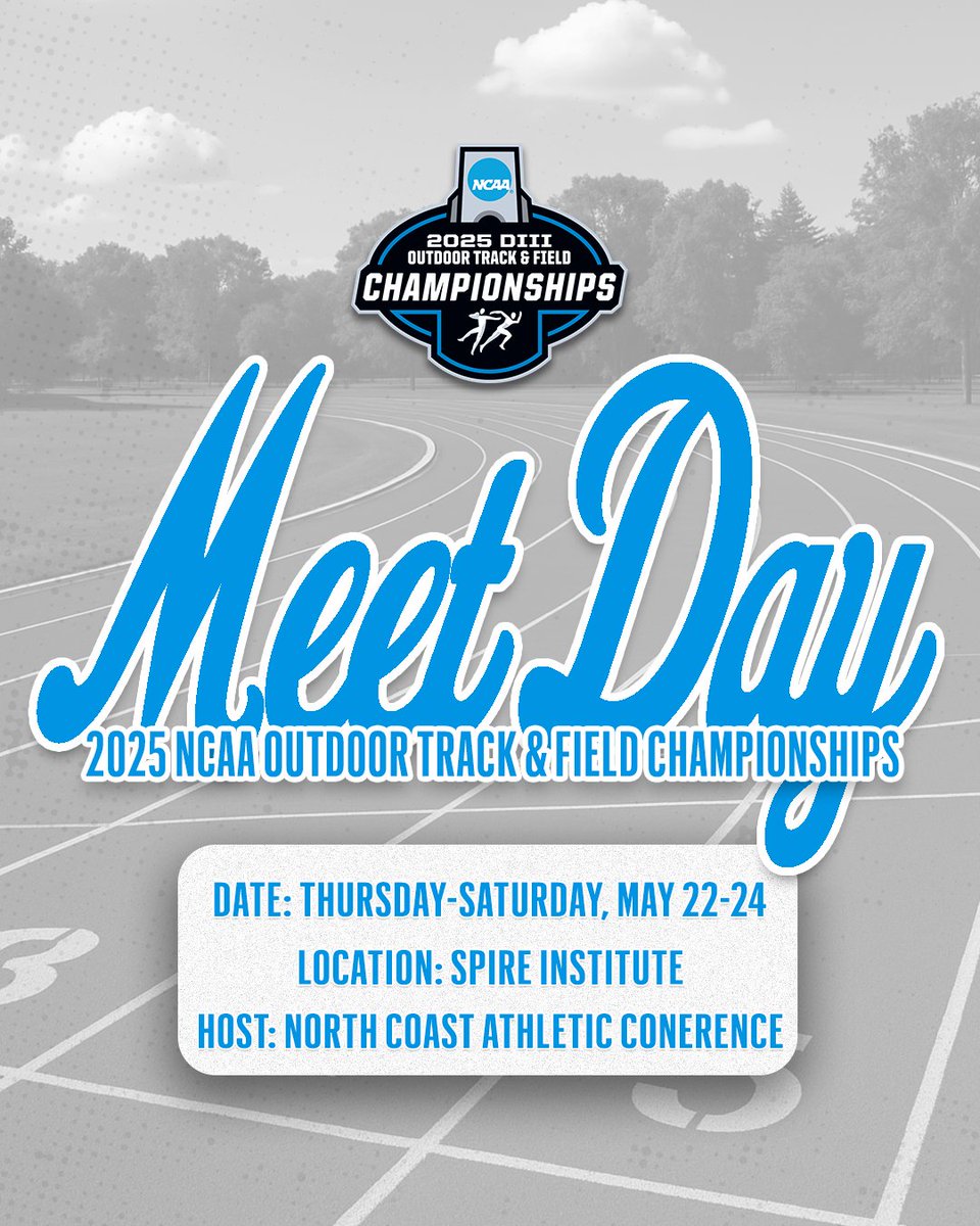 NCAC (@ncac) on Twitter photo The wait is over.
The <a href="/NCAADIII/">NCAA Division III</a> Outdoor Track & Field Championships kick off today at 10:30 AM. Be sure to tune in to watch your favorite NCAC athletes compete!
๐ Geneva, OH
๐ฅ tinyurl.com/8ya4a53c
๐ tinyurl.com/nt2ruhap
โน๏ธ tinyurl.com/22thdr98 The wait is over.
The <a href="/NCAADIII/">NCAA Division III</a> Outdoor Track & Field Championships kick off today at 10:30 AM. Be sure to tune in to watch your favorite NCAC athletes compete!
๐ Geneva, OH
๐ฅ tinyurl.com/8ya4a53c
๐ tinyurl.com/nt2ruhap
โน๏ธ tinyurl.com/22thdr98