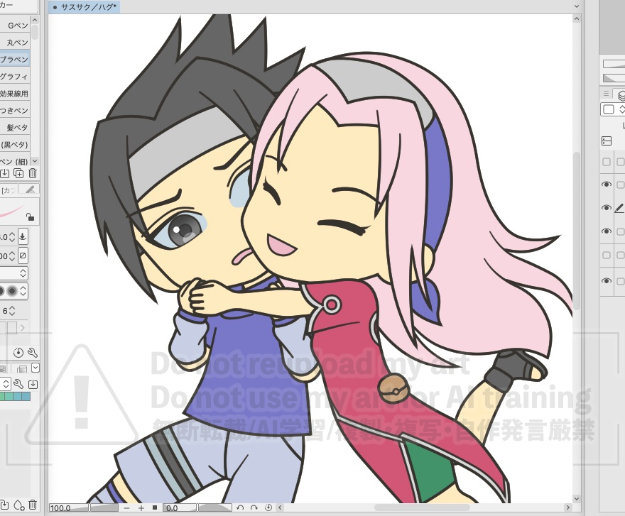 途中経過（wipっていうんですね）（ムチムチの無知）
いつ完成するかは未定
同じポーズで夫婦ver.も描く予定
もしかしたらアクキー(自分用)にするかもしれない