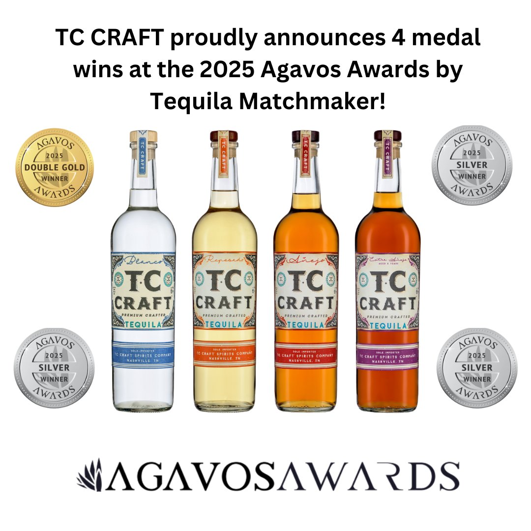 TCCRAFTTEQUILA's tweet photo. A huge thank you to @tequilamatchmaker and the 2025 @agavosawards! We're celebrating 4 medals across our entire TC CRAFT lineup, including a coveted Double Gold!
#tccrafttequila #tequila #blanco #reposado #anejo #extraanejo #cheers #onlyforourfriends #tequilacocktails #additivefreetequila #besttequila #allwomendistillery #agave