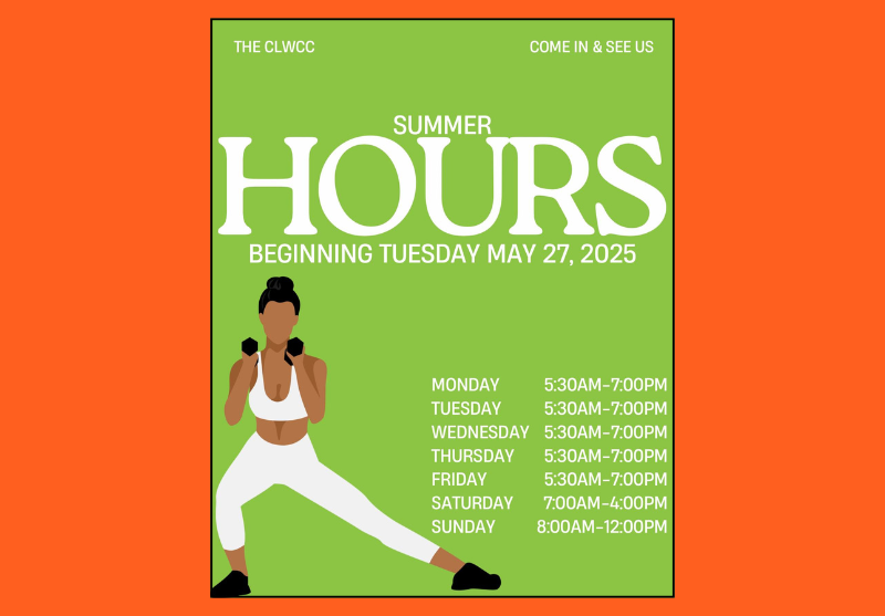 Starting Tuesday, May 27th,
we’re switching to our summer hours
​​​​​​​here at the CLWCC!

clwcc.org/post-detail/~b…