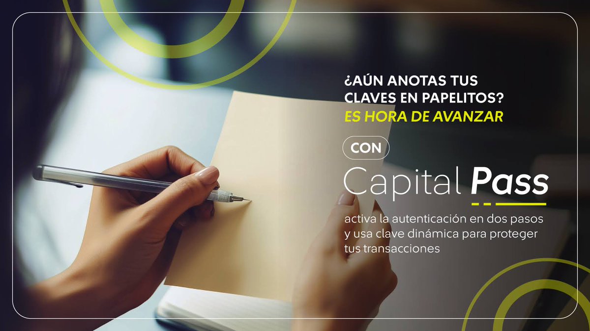AFP_Capital's tweet image. Olvídate del &quot;1234&quot; y de los papelitos. Con #CapitalPass, protege tus transacciones con autenticación en dos pasos y clave dinámica para operar de forma segura.

Descarga la App y olvídate de los métodos del pasado.