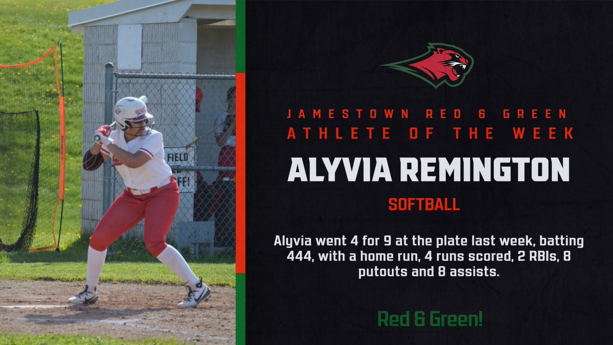 Jamestown Red & Green (@jhsredgreen) on Twitter photo Congratulations to the JHS Athlete of the Week: Alyvia Remington (softball)!
<a href="/JamestownSchool/">Jamestown Public Schools</a> Congratulations to the JHS Athlete of the Week: Alyvia Remington (softball)!
<a href="/JamestownSchool/">Jamestown Public Schools</a>
